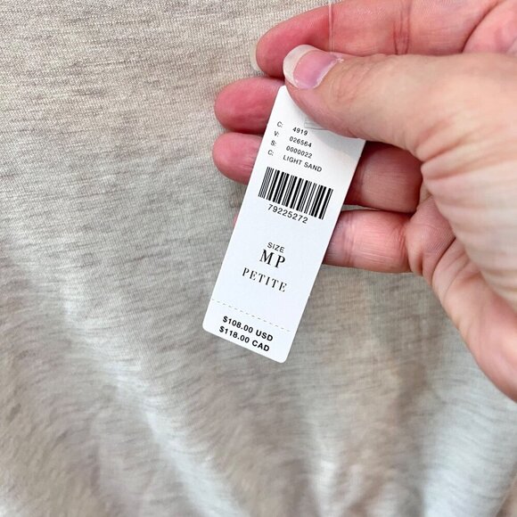 NEW Anthropologie Daily Practice Light Sand Ruched Long Sleeve Dress MP Petite - Picture 4 of 6